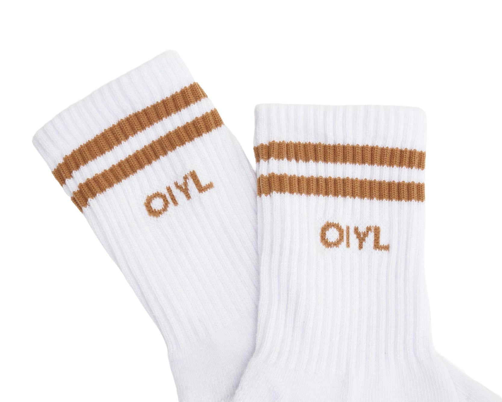 MEIA SPORTY BRANCA COM LISTRAS E LOGO CARAMELO