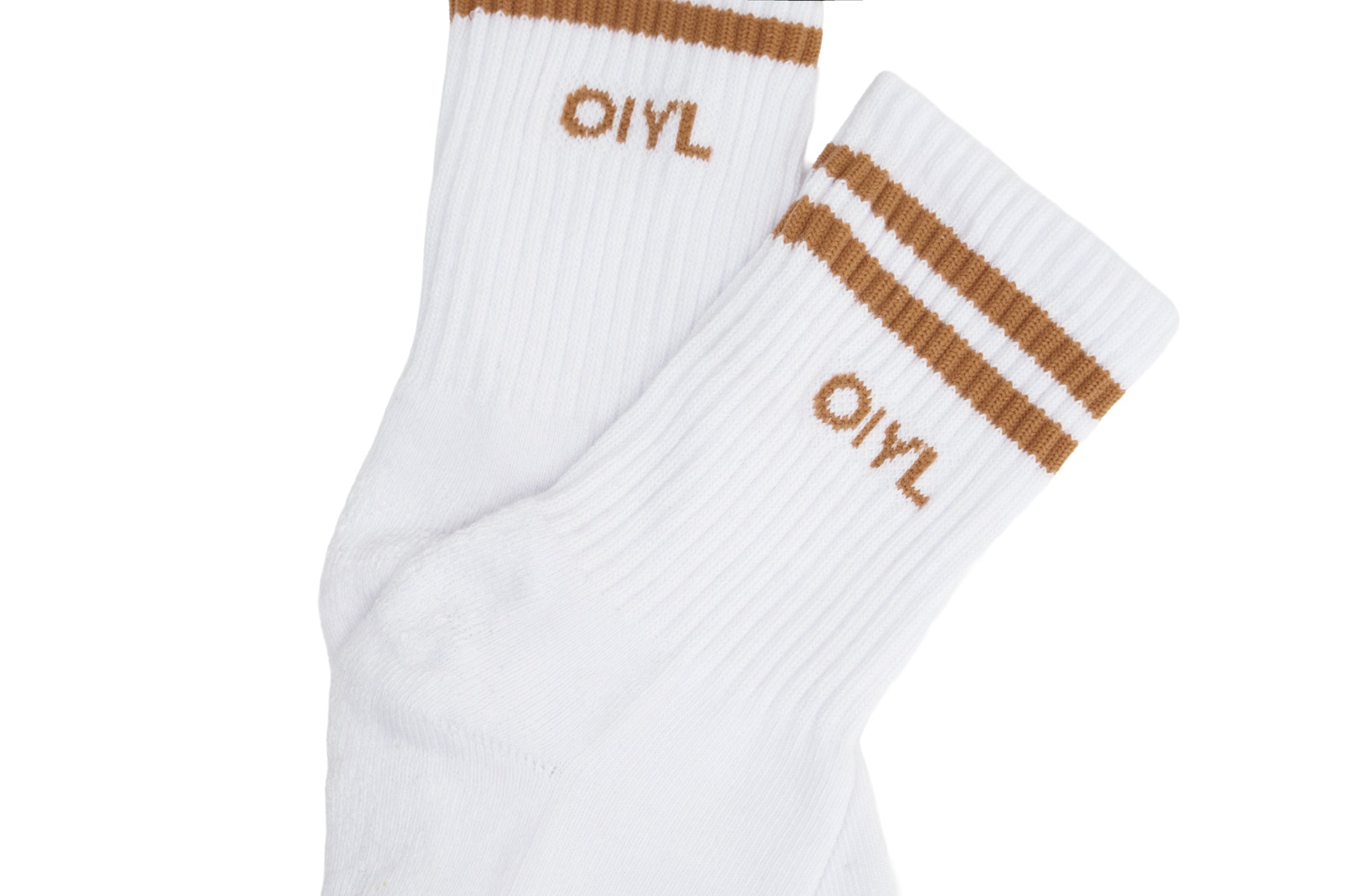 MEIA SPORTY BRANCA COM LISTRAS E LOGO CARAMELO